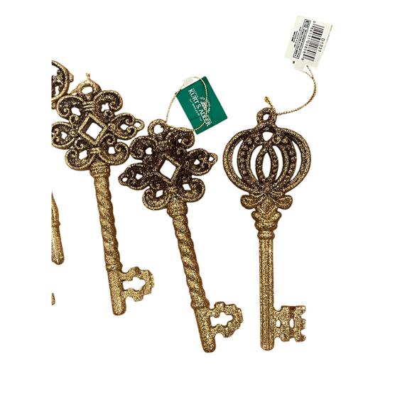 Kurt Adler set of 5 Gold Glitter Key Christmas Tree Ornaments - Picture 6 of 7